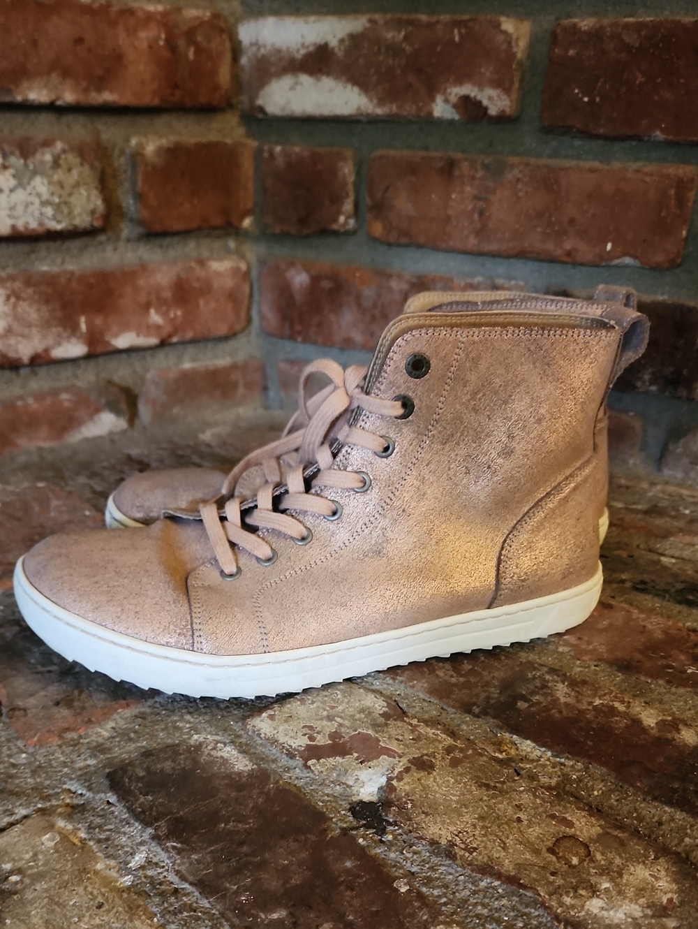 Birkenstock Bartlett Metallic Rose Gold Leather High Top Sneakers